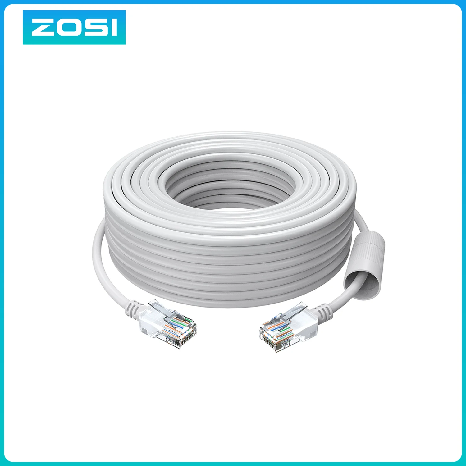 ZOSI-High Speed Network Ethernet Cable, RJ45 Wire Cord para POE Security Camera System,PoE Switch, Branco, Cat5e, 65ft, 100ft, 150ft
