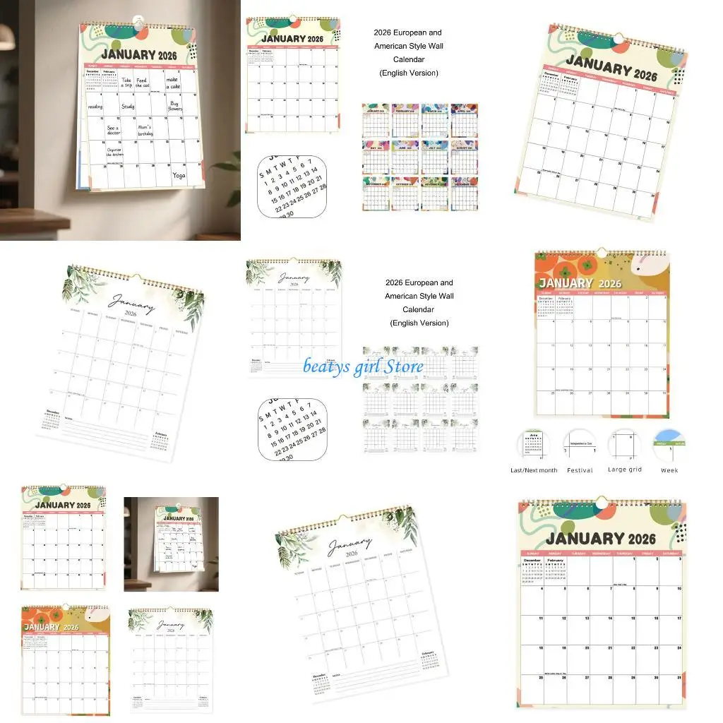 

C7AB 2026 Wall Calendar Planner from January to December with Date Highlight