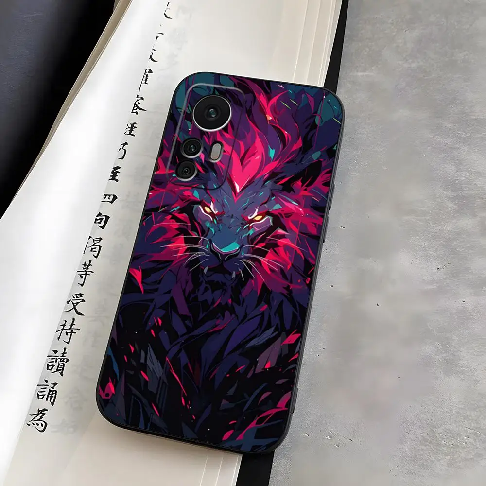 Animal Tiger Lion Phone Case For Redmi Note 13 12S 12 11 10 7 8 9 T 10A A2 Pro Plus Black Funda Silicone Cover