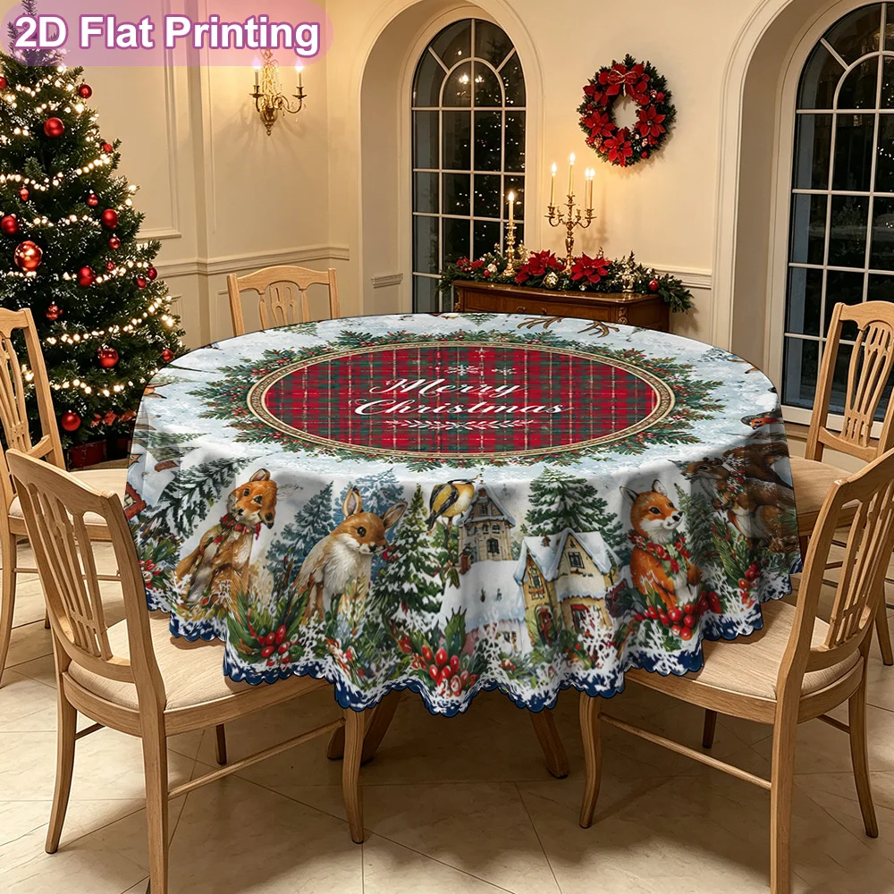 Pack of 1, Merry Christmas Animal Crossing Theme Round Placemat Tablecloth