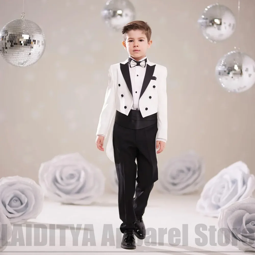 Fashion Boys Suit 2 Piece Peak Lapel Jacket Pants Kids Formal Outfit Ring Bearer Wedding Birthday Party Piano Show Tailcoat