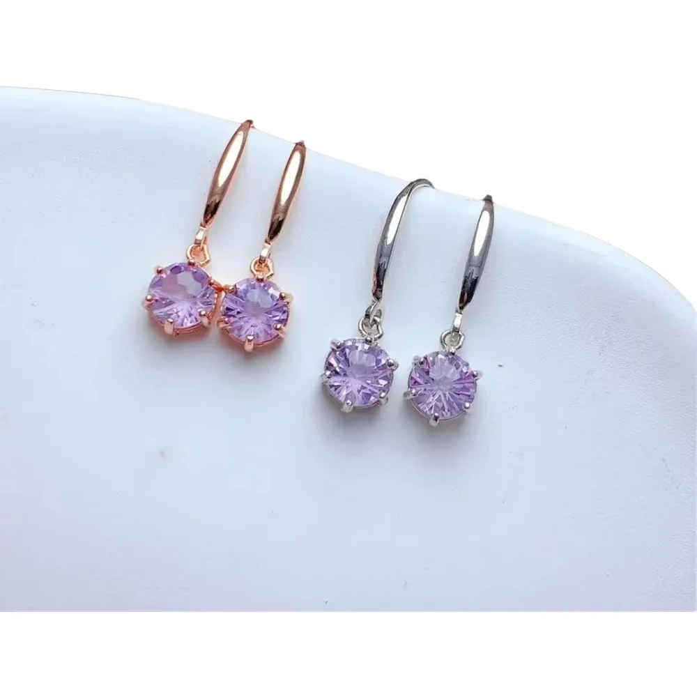 

KJJEAXCMY-925 Sterling Silver Earrings Women, Natural Colored Gemstone Fireworks Amethyst Jewelry, Girl's Party, Birthday