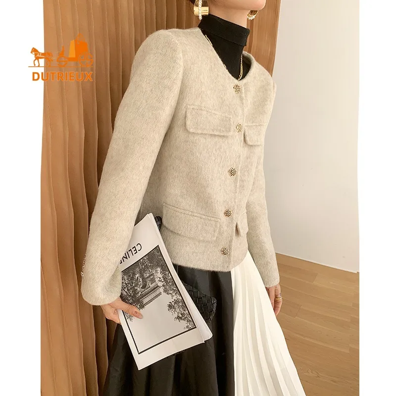 New Winter Coat for Women,  High-end Double-faced Cashmere Coat 72.8% Wool 12.1% Rabbit Hair 15.1% Mulberry Silk Short Jacket