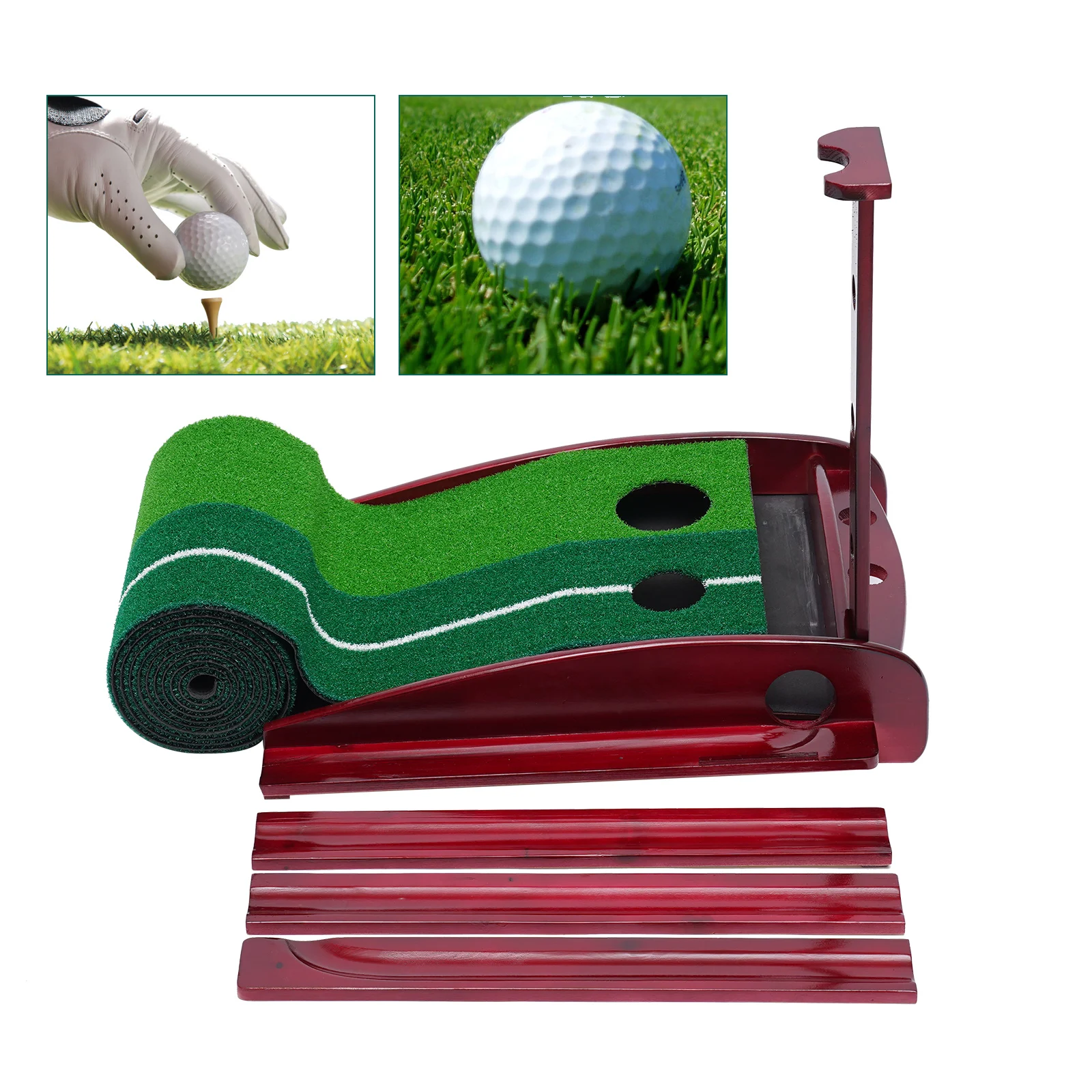 Portable Indoor Golf Putting Green Practice Mat W/ Auto Ball Return Training Aid