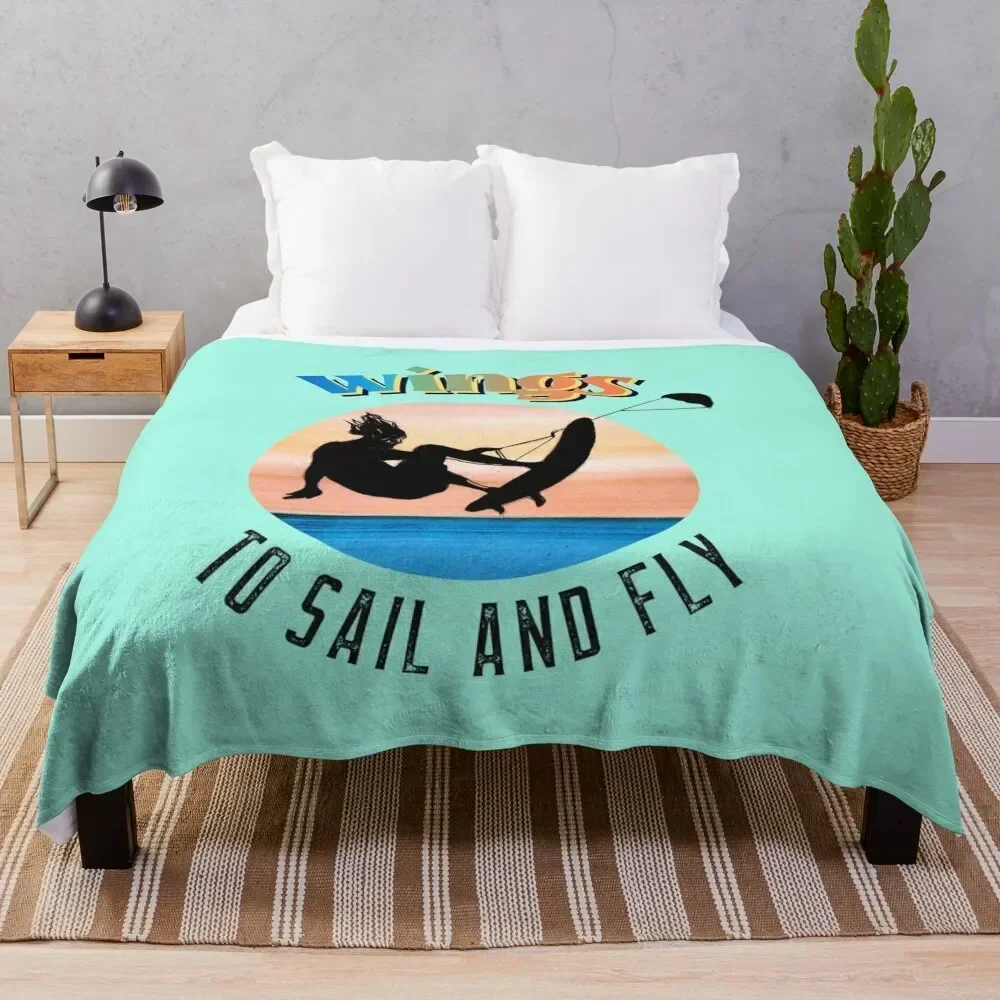 

Kytesurfer illustration wings to sail and fly Throw Blanket Kid'S Blankets For Bed Blankets