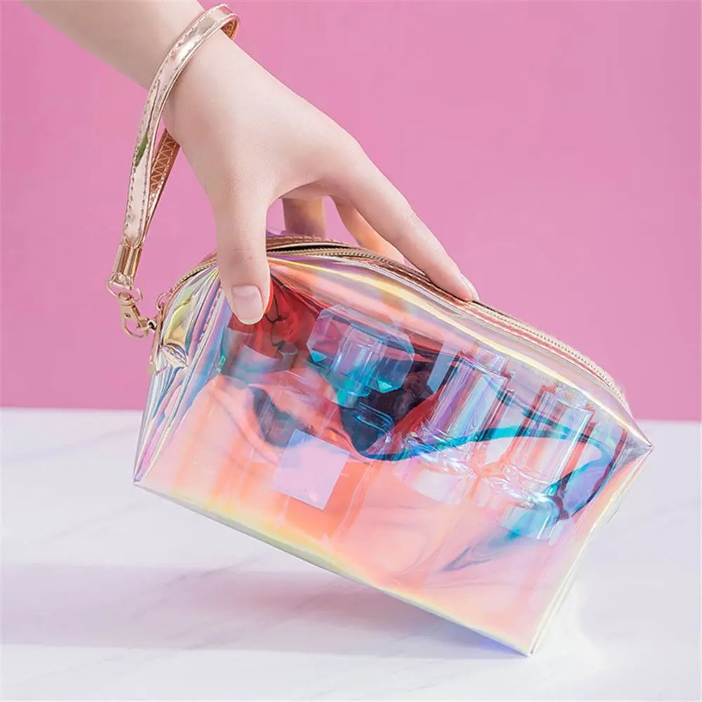 Laser Cosmetic Bag Women Makeup Case PVC Transparent Beauty Organizer Pouch Female Jelly Bag Lady Make Up Pouch