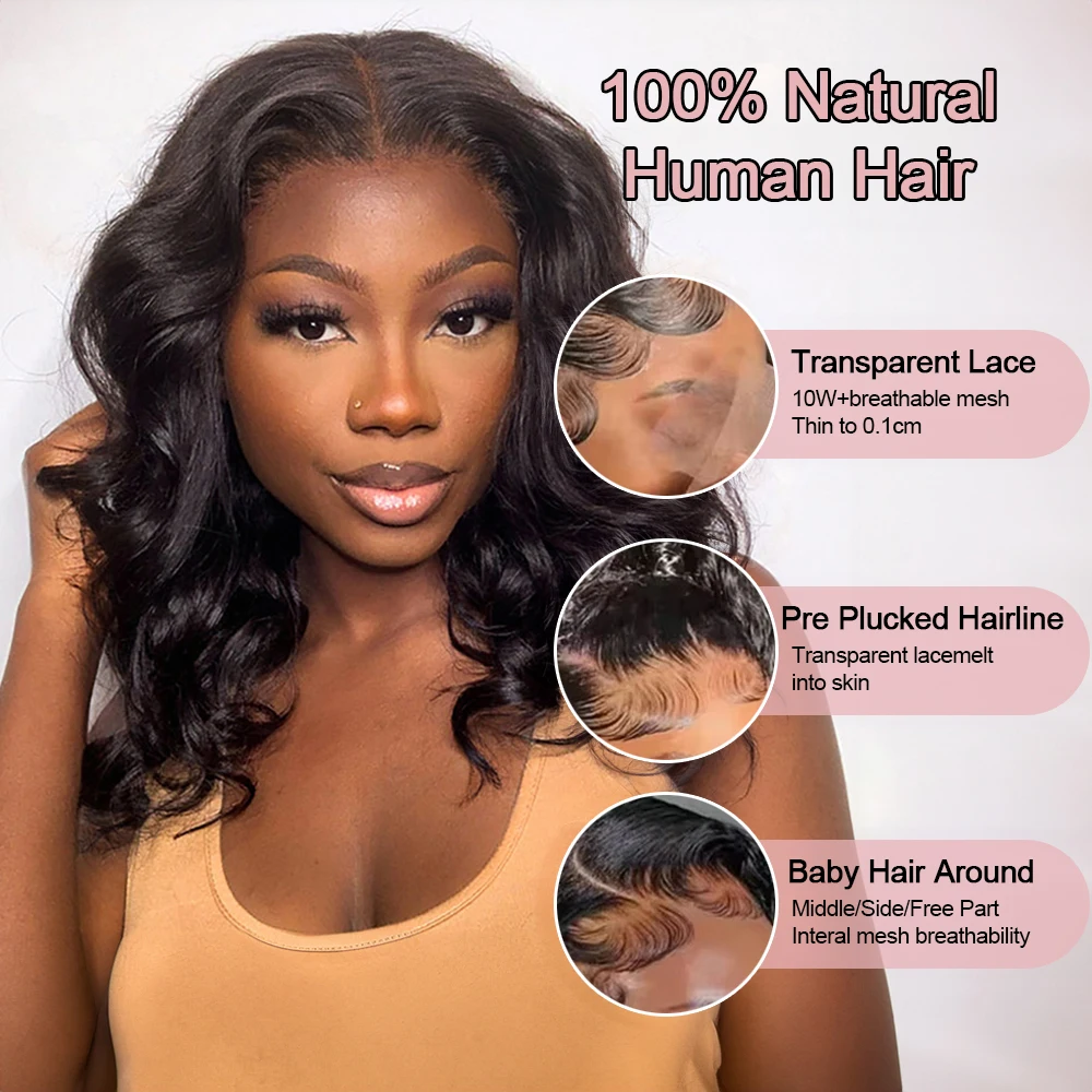 13x6 Glueless HD Lace Front Wig Body Wave Brazilian Human Hair Pre Cut Lace Short Bob Pre Plucked For Black Women Ready To Wear image 2
