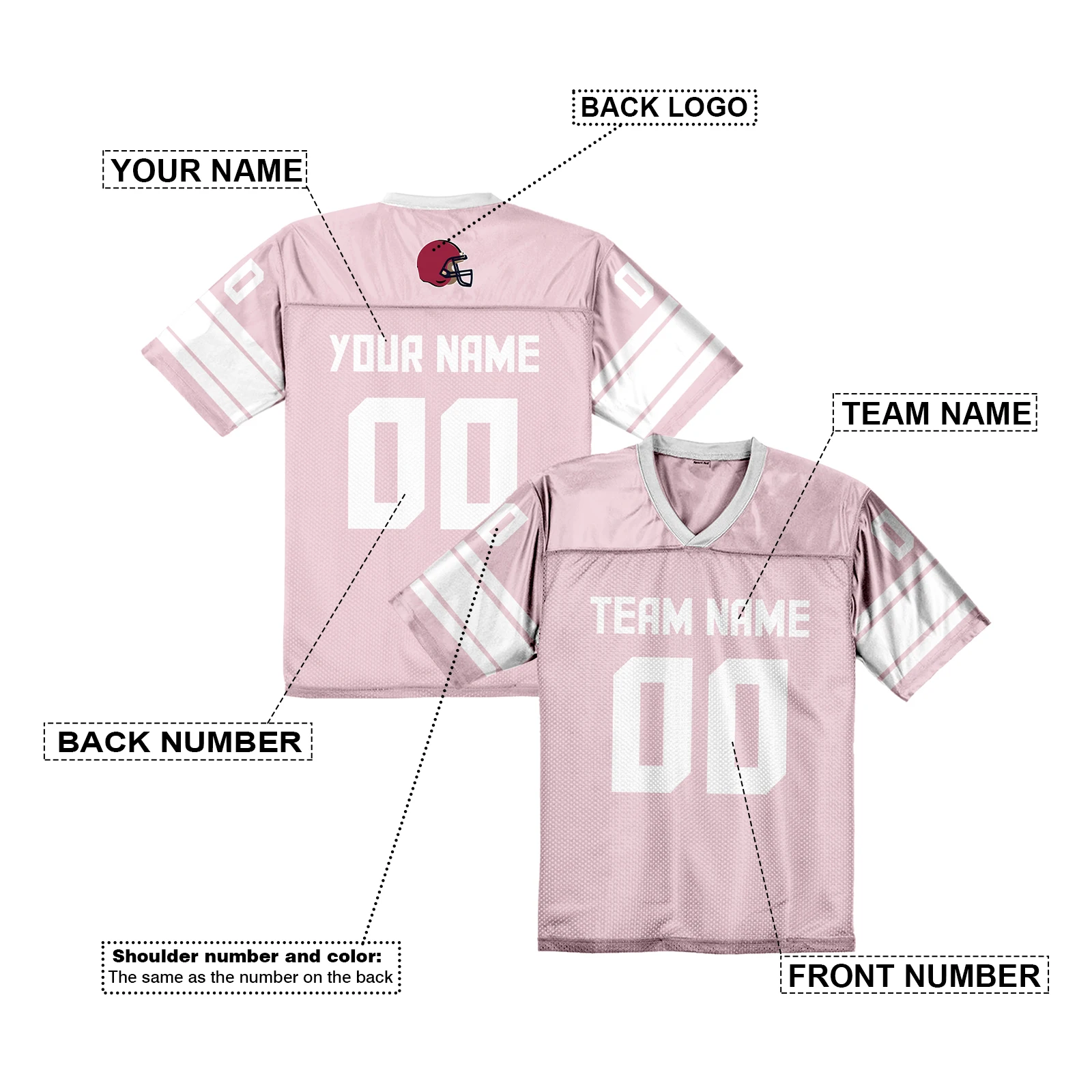 Custom American Football Shirt Pink Personalized Printed Football Jersey with Team Name Number Fans Gift for Men Women Youth image 2