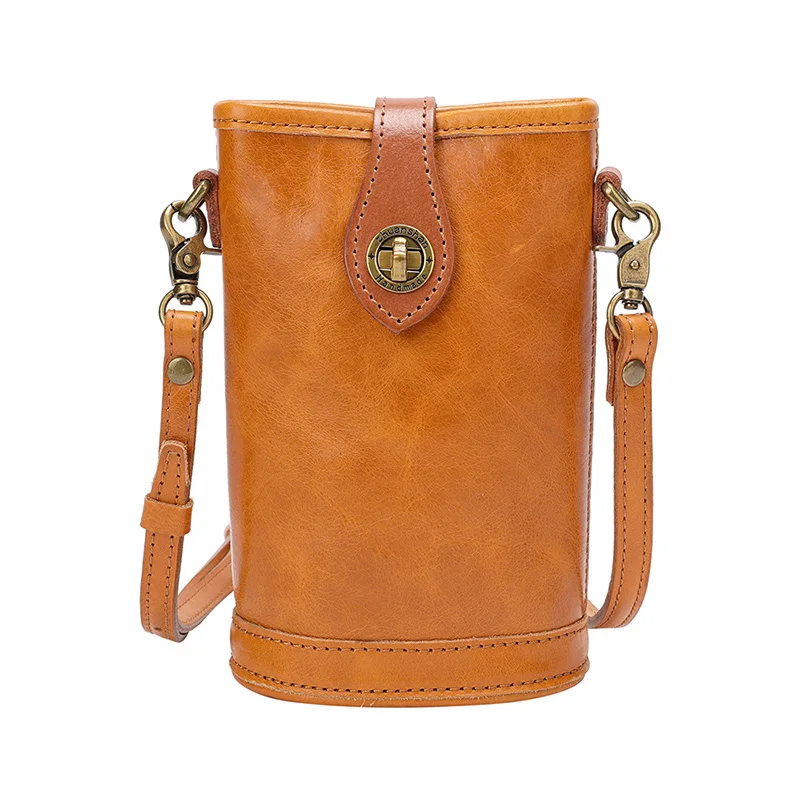 Bucket Phone Bag Small Wallets Simple Fashion Style Women Crossbody Bag Versatile Chic Trendy Genuine Cow Leather Shoulder Bags