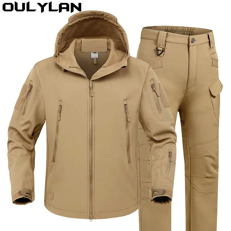 

Oulylan Camping Tracksuits Set Hood Coat S-4XL Winter Autumn Tactical Jackets Elastic Men Waterproof Suits Fishing Warm Hiking