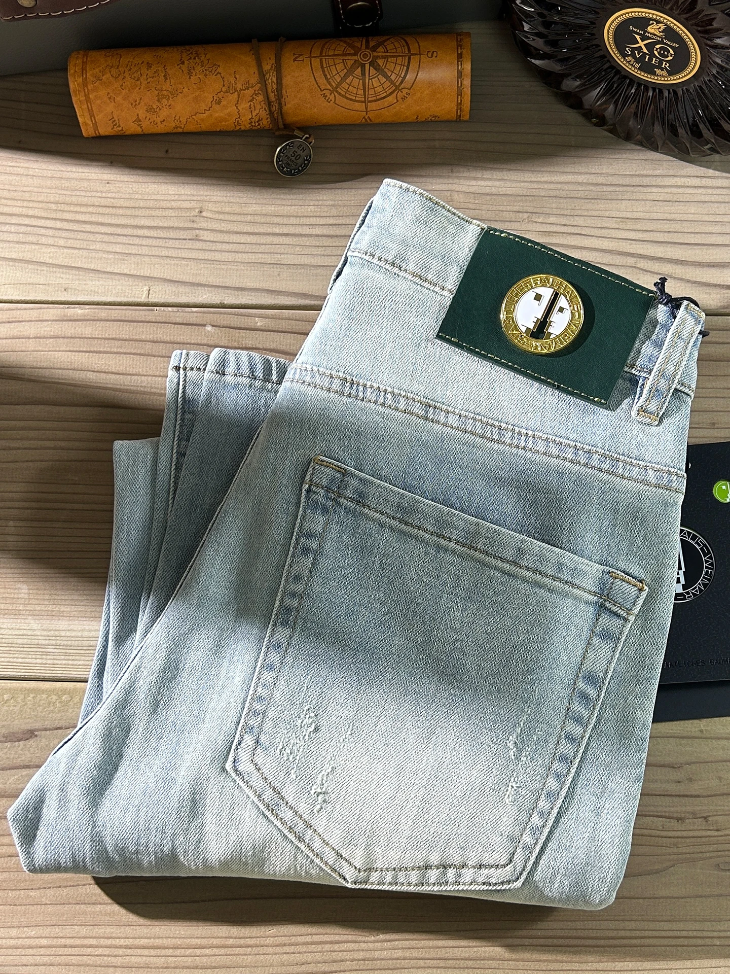 

Мужские джинсы прямого кроя High-End Slim Fit, универсальные, летние, новые, светло-голубые, повседневные, длинные брюки, средняя посадка, хлопок, стрейч