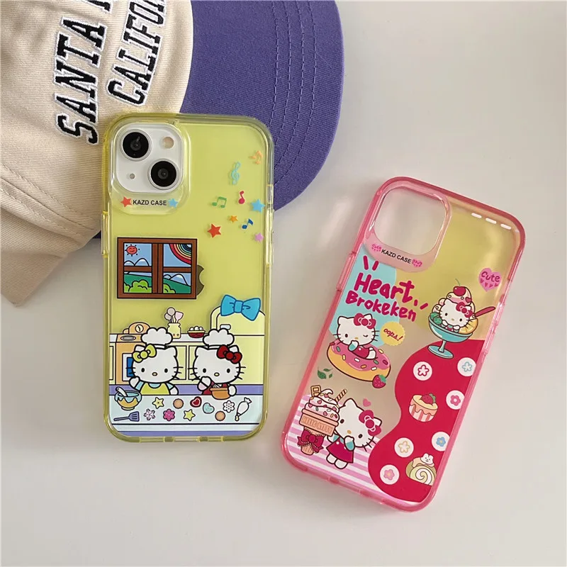 Fashion Hello Kitty restaurant Phone Case for iPhone 12 13 14 15 Pro Max Happy vacation Sanrio Anime Cover for Iphone 12promax