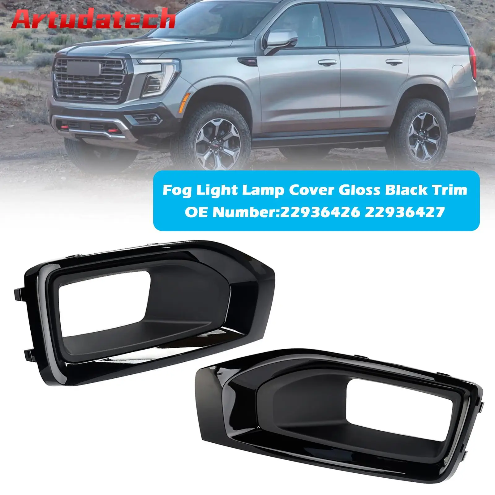 

Artudatech Fog Light Lamp Cover Gloss Black Trim Pair For GMC Yukon / Yukon XL 2015-2020 Car Accessories