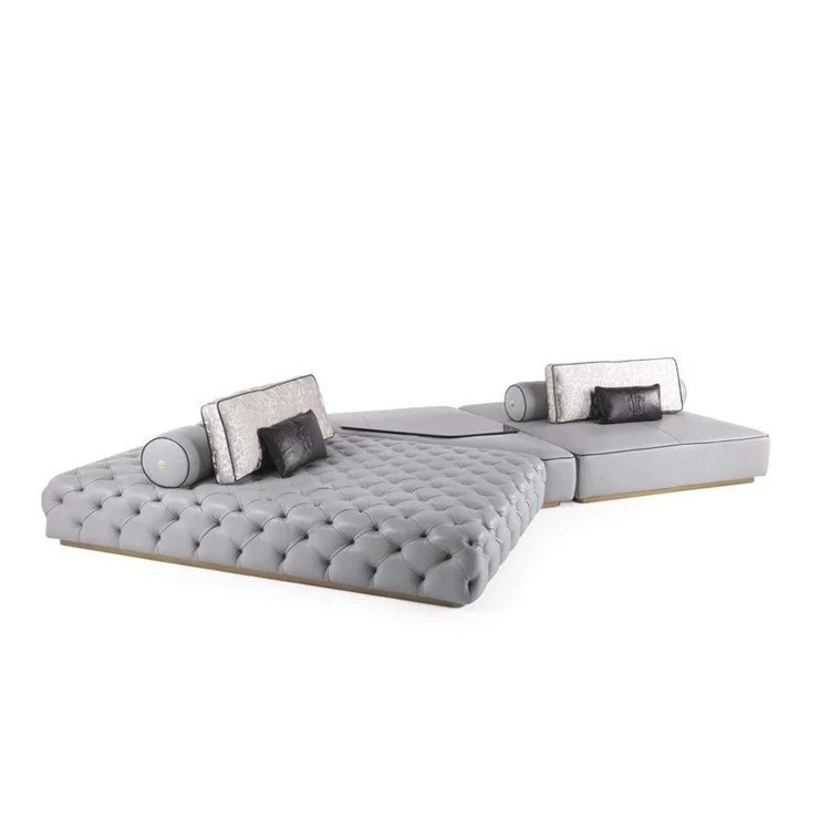 &Luxurious Grey Upholstered Modular Sofa, Stylish Home Decor