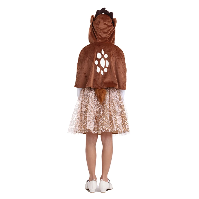 Girls Kids Brown Deer Tutu Dress With Horn Christmas Elk Reindeer Costume Hooded Cape Party Dance Tutu Animals  Dress