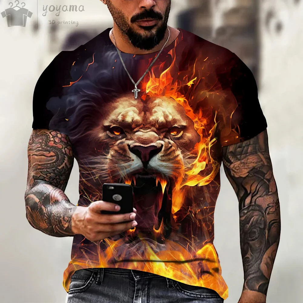 Summer New 3d Print Lion Pattern Tiger Shirt Handsome Short Sleeve Tee Fashion Casual T-Shirts For Men Loose Men\'s Clothing Tops