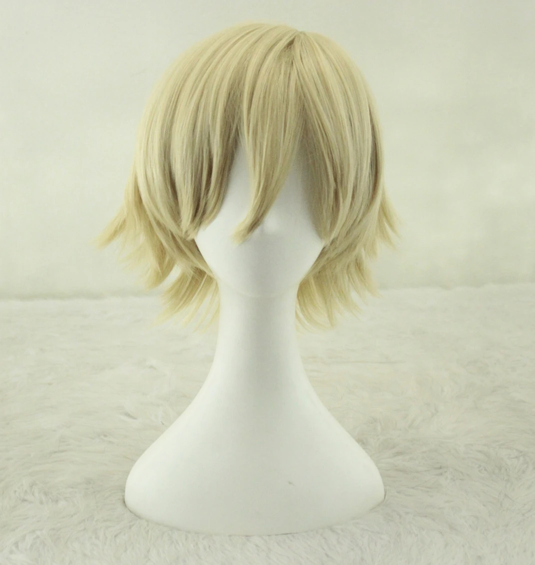 Christmas Halloween In Stock Anime Urahara Kisuke Cosplay Wig Short Light Gold 30cm Heat Resistant Hair Wigs