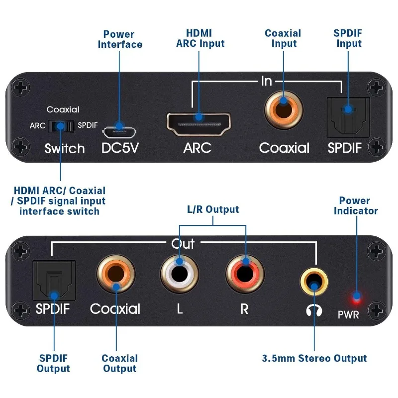 192KHz ARC Audio Extractor DAC Digital‑to‑Analog Converter For TV Soundbar Home Theater Accessory