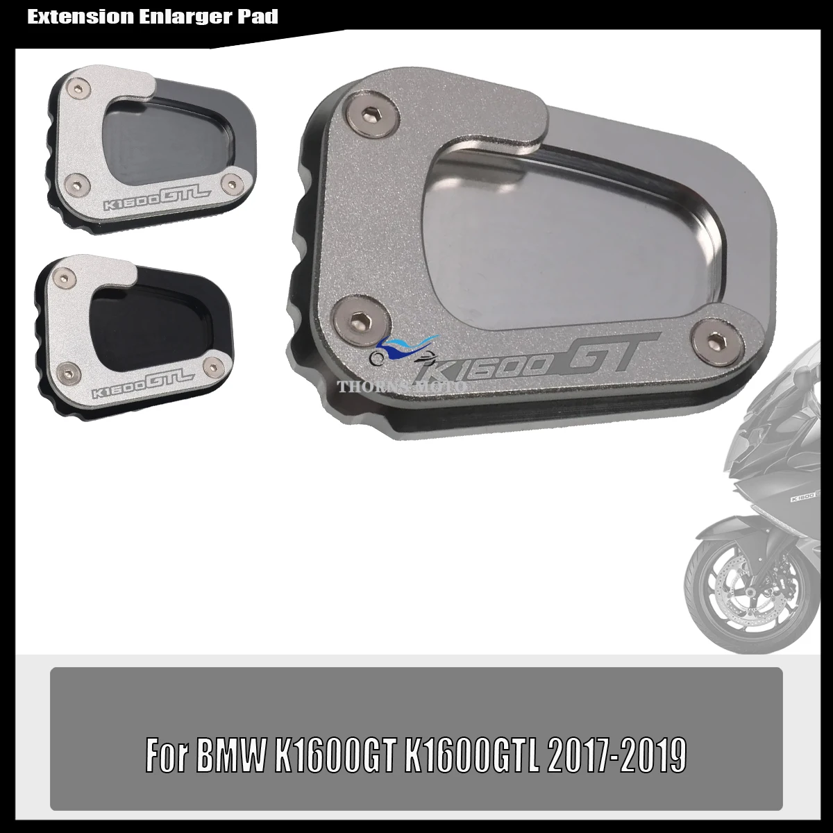 Para bmw k1600gt k1600gtl k 1600 gt gtl motocicleta cnc kickstand pé suporte lateral extensão almofada placa de suporte ampliar suporte