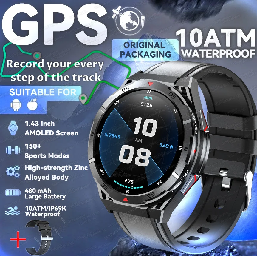 2025 GUHUAVMI GPS Professionelle Outdoor-Übungs-Smartwatch 1,45 Zoll Ultra HD integrierter GPS-Kompass BT-Anrufe 480 mAh Gesundheitstestuhr 9