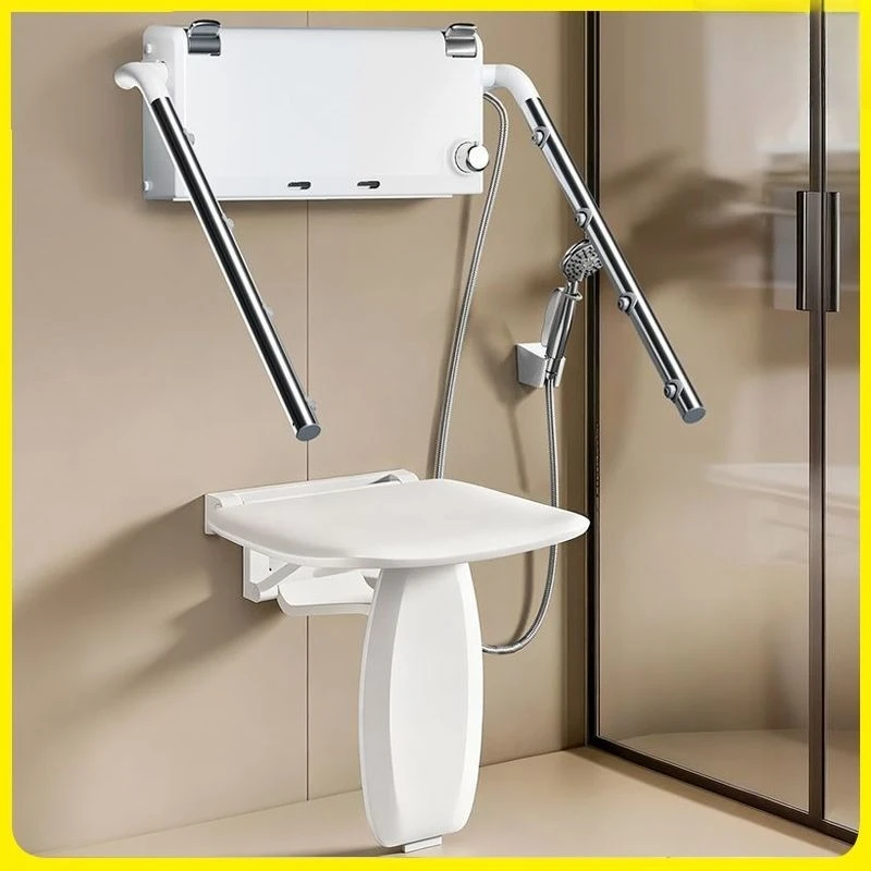 Elderly seated thermostatic shower, bathroom shower chair, multi-functional wall-mounted shower stool