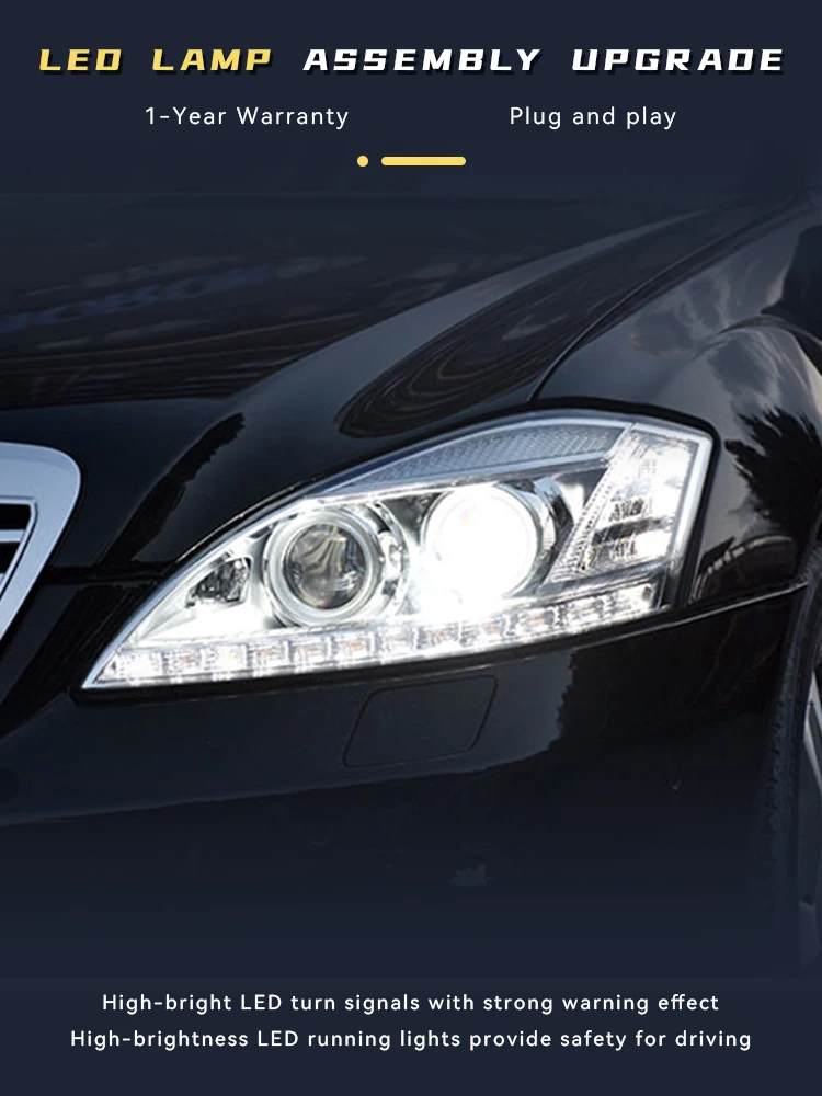 Headlight For Benz W221 S300 S350 S400 2006 2007 2008 Full LED Car Lights Fashion Projector Bifocal Lens DRL Lamp Accessories