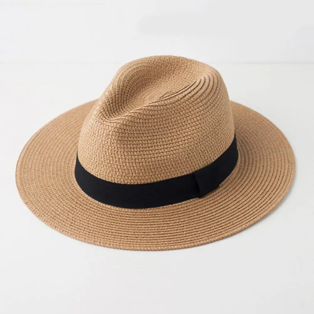 Men Paper Straw Sun Hat, Breathable Wide Brim UV Protection Beach Hat,Daily Casual Hat for Outdoor Vacation Travel