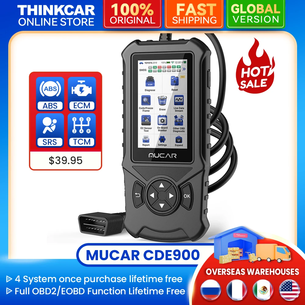 MUCAR CDE900 Auto OBD2 Scanner Car Diagnostic Tool With ABS SRS TCM Engine System Lifetime Free Upgrade Clean Error Code Reader