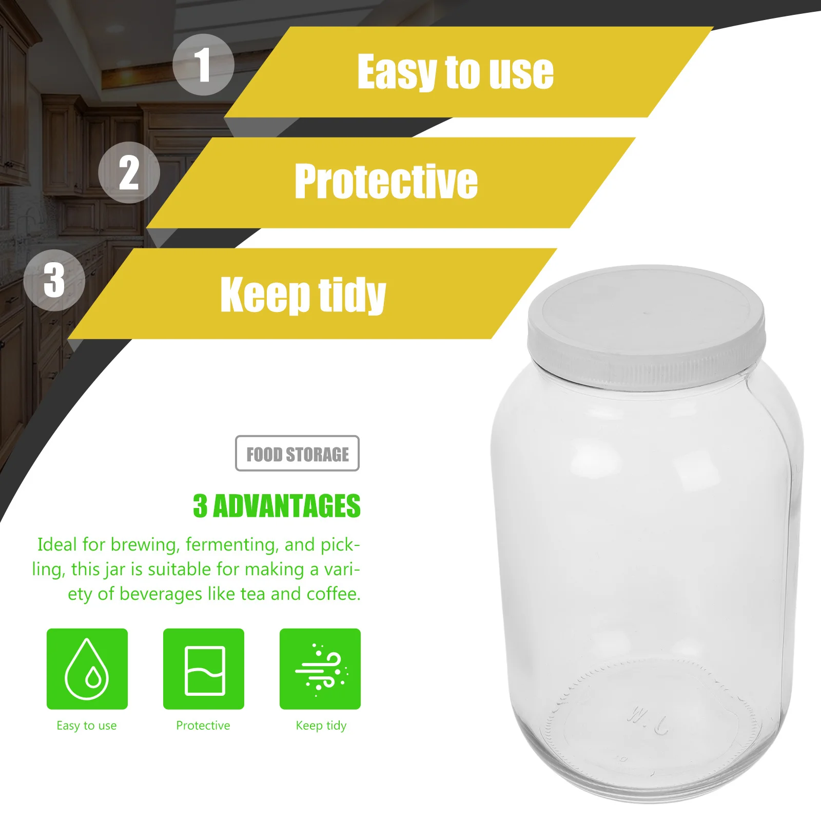 

Large Glass Storage Jar Wide Mouth Airtight Plastic Lid Brewing Fermenting Pickling Canning Kitchen Canisters Air Tight Jar