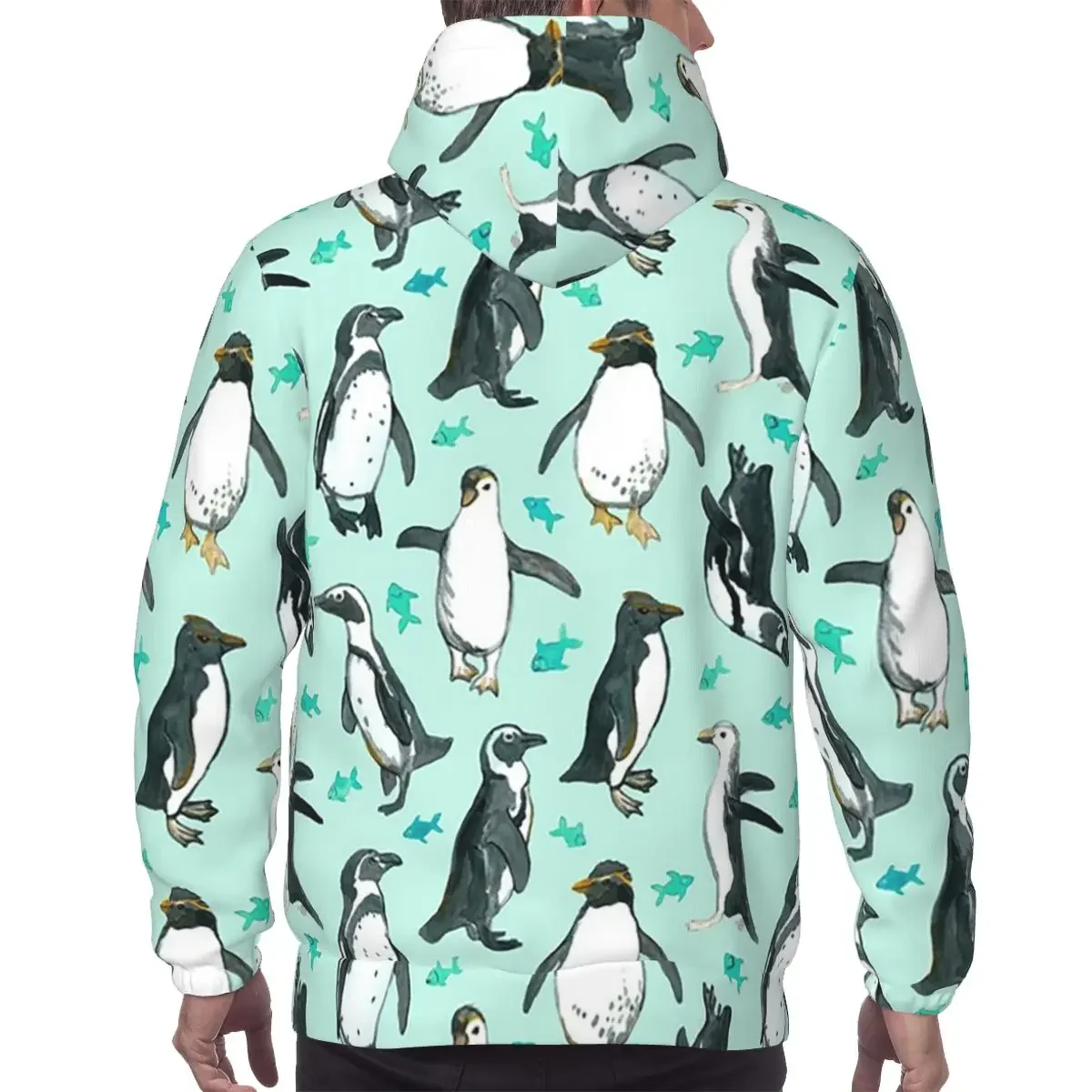 Lots Of Little Penguins On Mint Hoodie Hip Hop Pullover Autumn Winter Men's Women's Sweatshirt Long Sleeve Tops