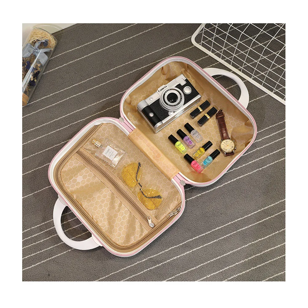 Pink/Blue/Purple/khaki 14 Inch Cosmetic Bag Small Women Travel Suitcase Luggage Compressive Material Size:30-15.5-23cm