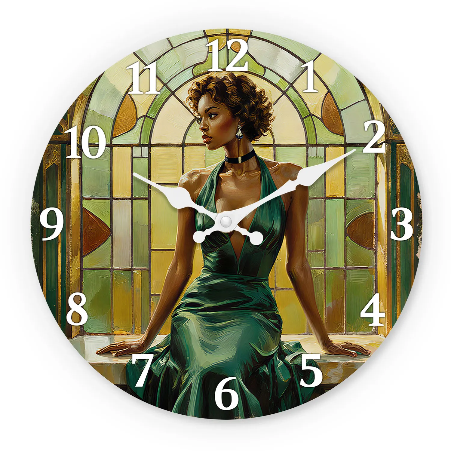Reloj de pared de madera con ilustración de retrato vintage, relojes de pared silenciosos de 10-16 pulgadas, funciona con pilas AA, adecuado para sala de estar, dormitorio, sala de estudio (pilas no incluidas) (Día de la Madre, Pascua, Día de los Inocentes)