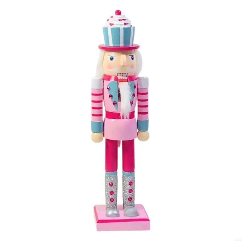 L43A 14 Inch Wooden Nutcracker Soldier Figurine Pink Glitter Figure Display Christmas Decor for Shelves Tables Home New Year