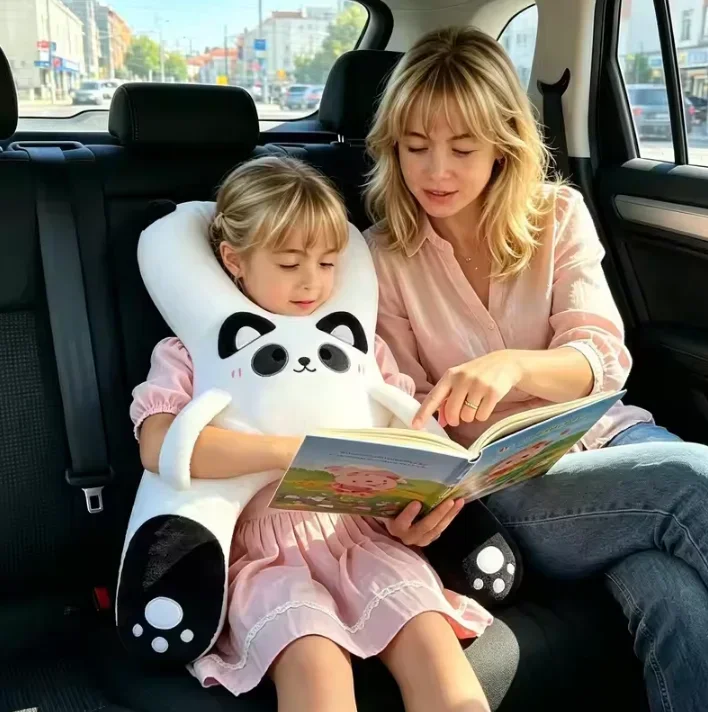 Kids Car Neck Pillow with Seat Belt Safety Sleep Aid Prevent Leaning Comfortable Head Support for Back Seat Travel Safety Pillow