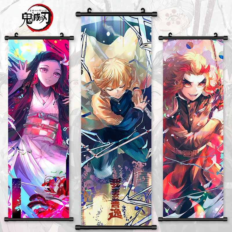 Canvas Anime Home Decor Demon Slayer Picture Kamado Tanjirou Printed Poster Wall Art Scroll Hanging Painting Bedside Background