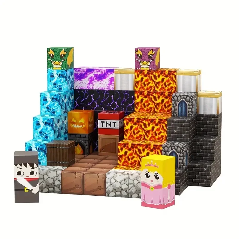 Bloc magnétique monde minier Cube magnétique ensemble jouet sensoriel éducatif pour enfants garçons et filles âgés de 3 ans + bricolage