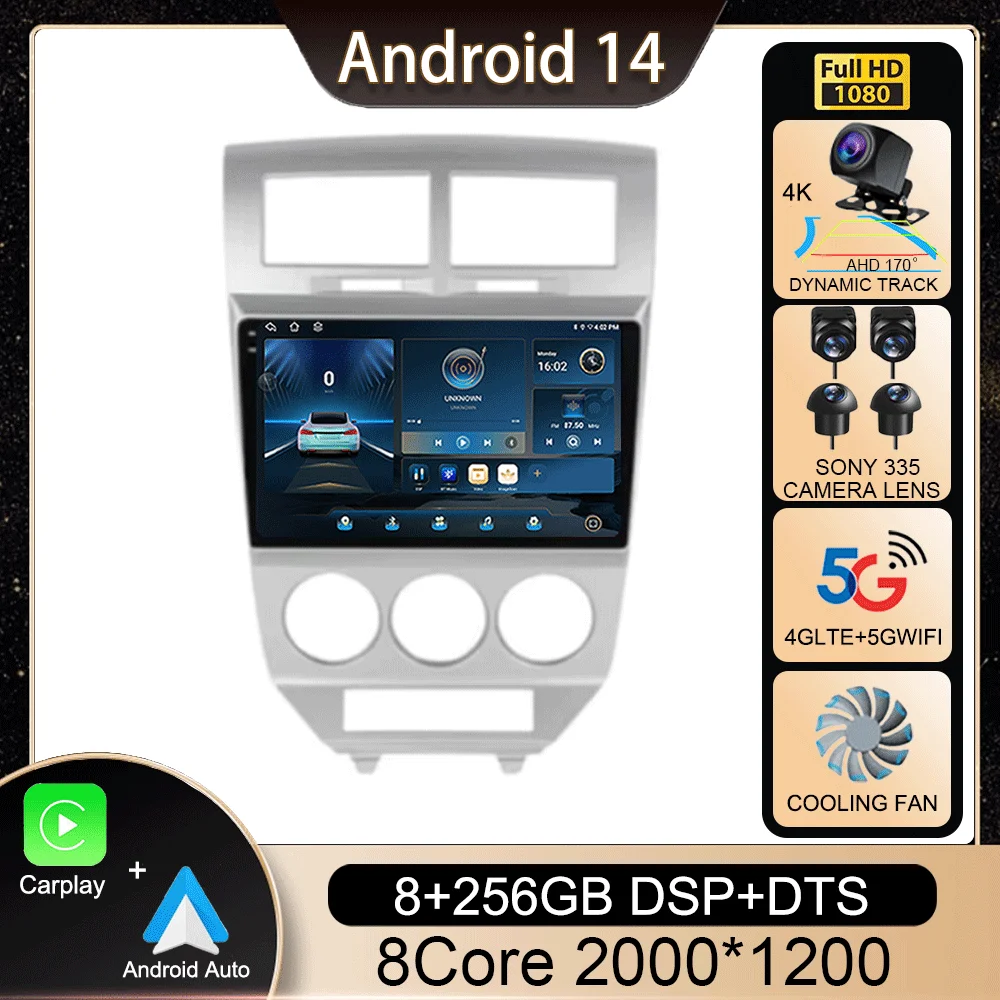 

Android 14 Auto For Dodge Caliber Jeep Compass 1 MK Patriot 2006 - 2010 Car Radio Multimedia Video Player GPS 4G+WIFI 360 Camera