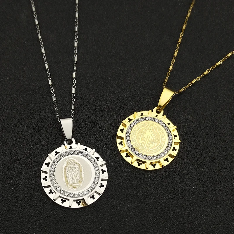 قلادة قلادة سان بنديكت للرجال والنساء ، الفولاذ المقاوم للصدأ ، لون ذهبي ، سلسلة مجوهرات سان بينيتو الدينية ، 8245-QKC
