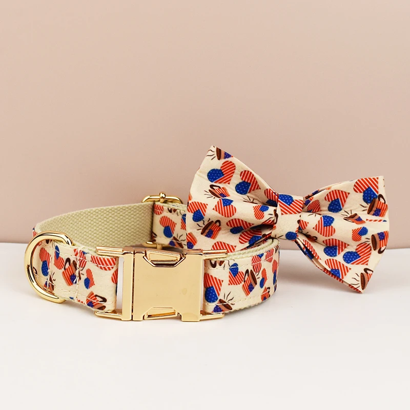 luxury collar leash dog harness custom logo ts accessories dog collar leash harness set American Flag Dog Collar with Bow tie