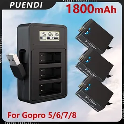 Bateria 1800 mAh i szybka ładowarka USB do akcesoriów do kamer GoPro Hero 8/7/6/5, w pełni kompatybilna z baterią GoPro Hero8/7/6//5, kamerą GoPro Hero 8 Hero 7 Hero 6 Hero 5 Black.wiele (metod ładowania)