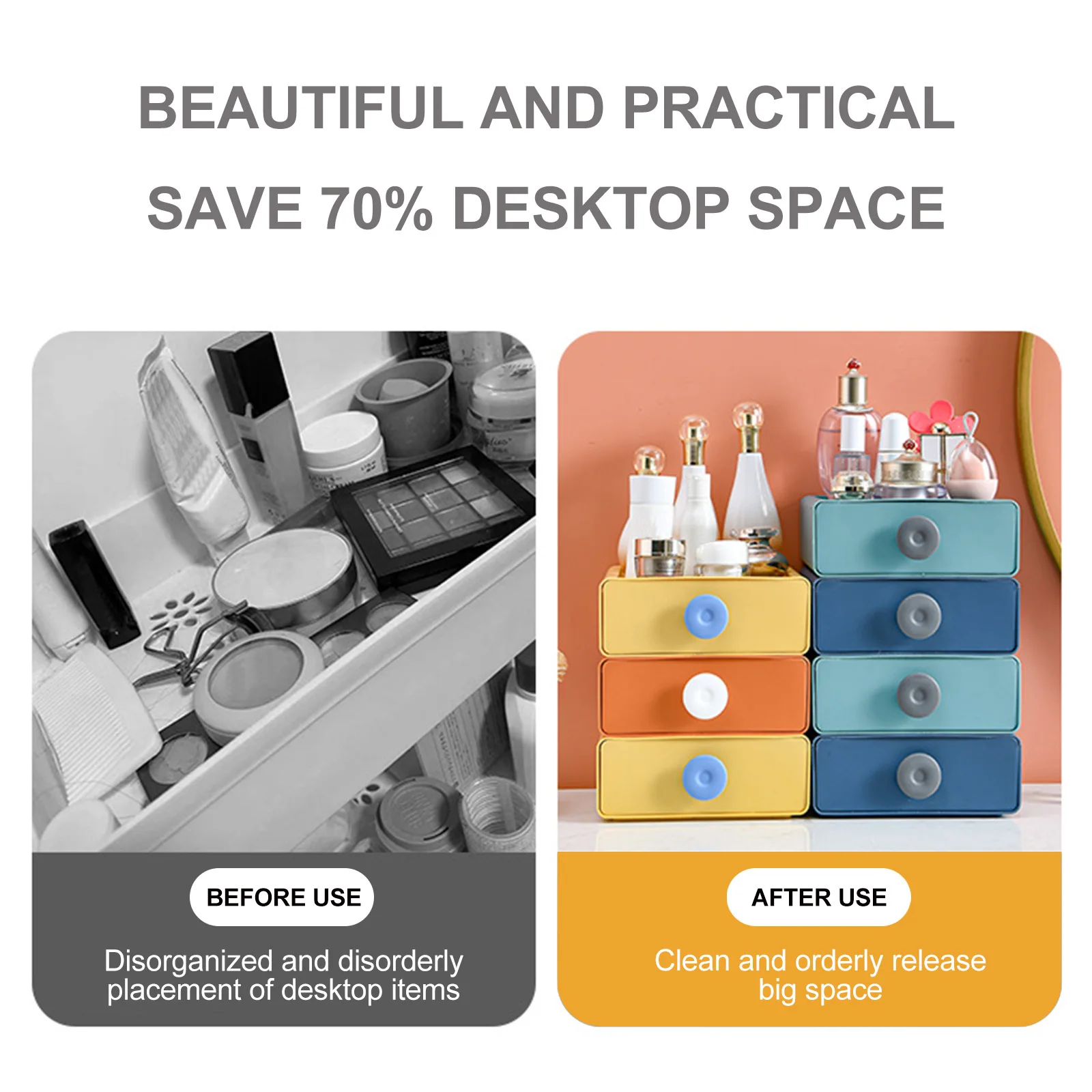 

4Pcs Desktop Storage Case Drawer Type Simple Stylish Plastic Sorting Box for Dormitory Cosmetics Pen Keys Organizer