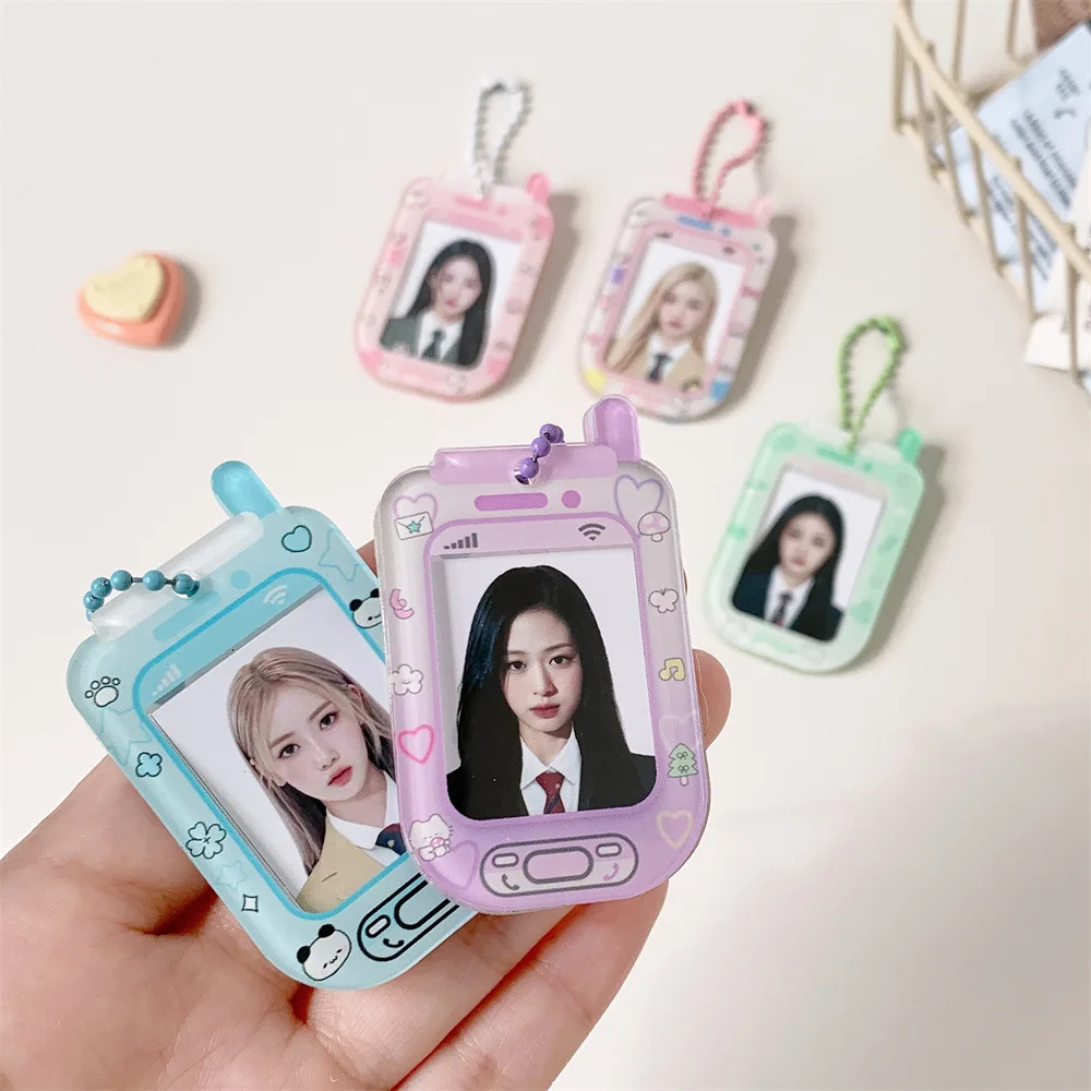 Kawaii Ins Star Acrylic Mobile Phone Shape 1 inch Photocard Holder Card Wallet Idol Photo Holder Bag Pendant School Stationery