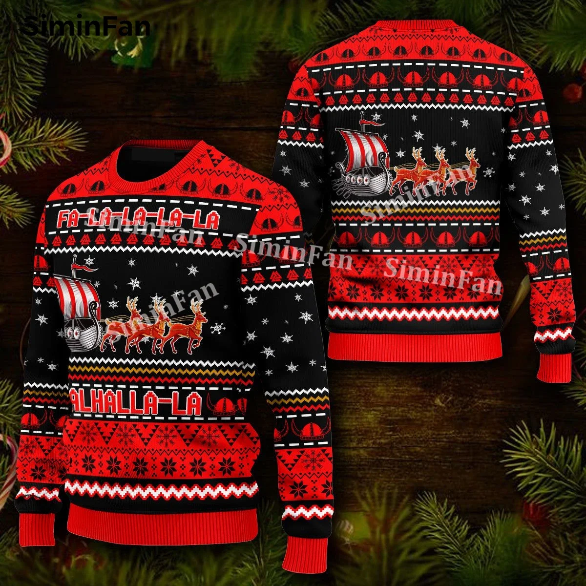 Falalalala Valhallala Santa Viking Ugly Christmas Sweatshirt Jumper 3D Printed Men Pullover Male Long Sleeve Shirt Unisex Top-1