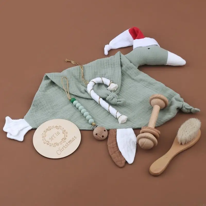6 قطعة القطن تهدئة استرضاء منشفة مجموعة الطفل هدية الكريسماس مقبض خشبي فرشاة مشط الرضع ل رئيس مدلك هوة كليب L8RB #2