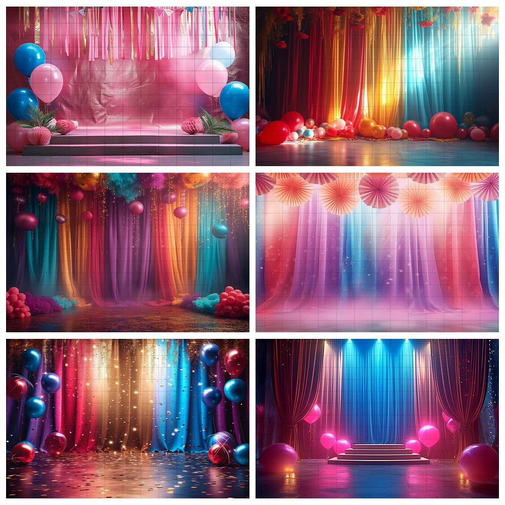 Stage colorful balloon theme birthday party photography background video photography background birthday photo phone props