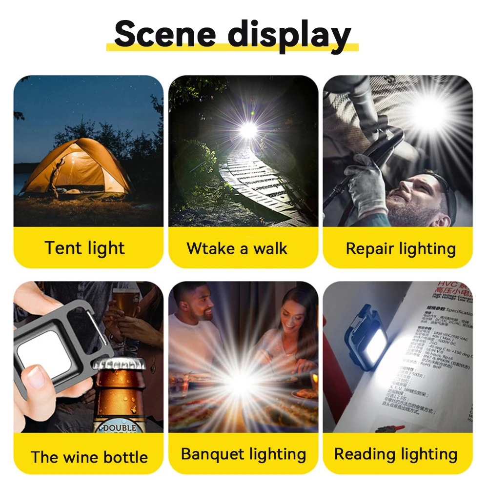 1pc/2pcs COB Keychain Work Light Flashlight Keychain Light Emergency Light, Bottle Opener, Mini Flashlight With Magnetic Base