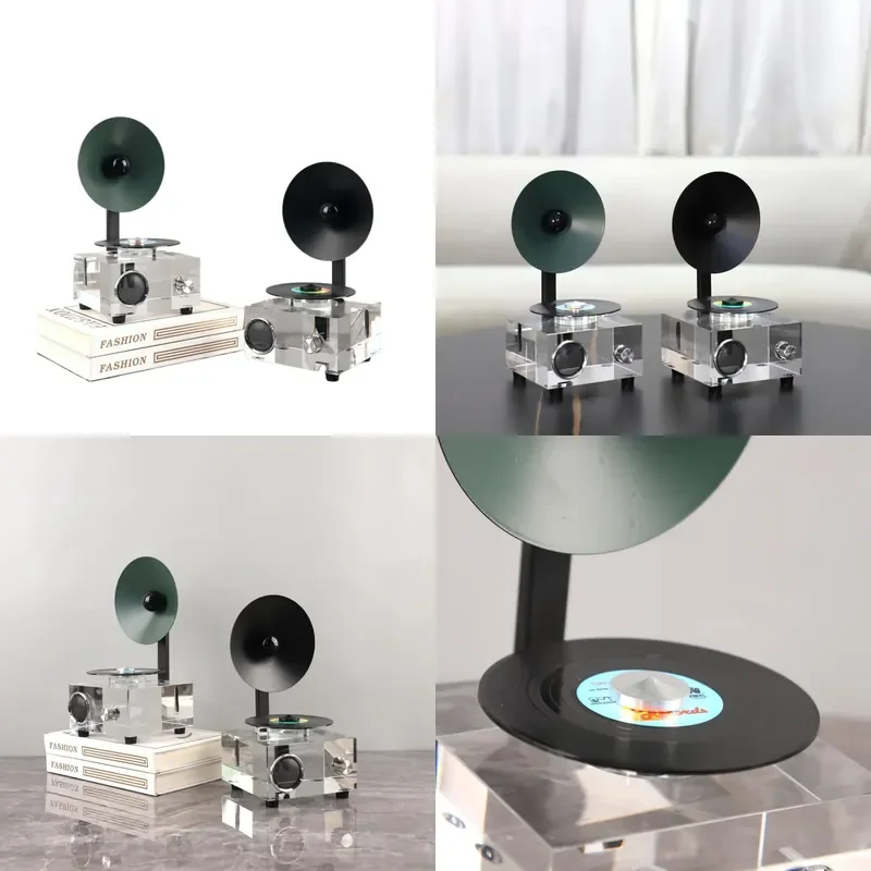 Modern Simple Crystal Phonograph Model Art Ornament for Living Room Porch TV Cabinet Home Decoration