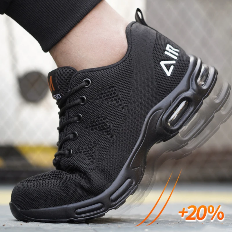 Zapatillas de trabajo con cojín de aire para hombre, zapatos de seguridad antigolpes y antipinchazos, calzado protector de seguridad transpirable