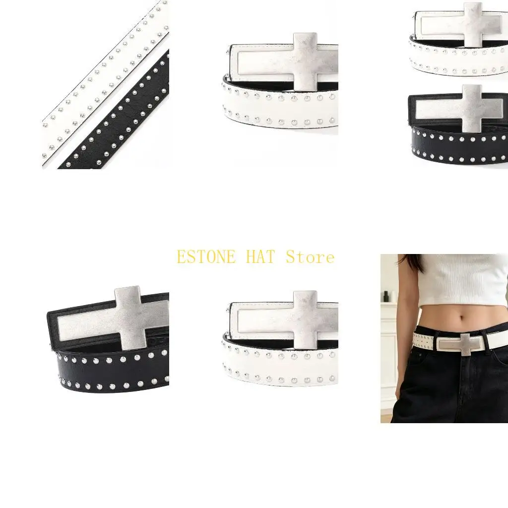49MF Oversized Front Hardware Belt with Studded Detail for Styling