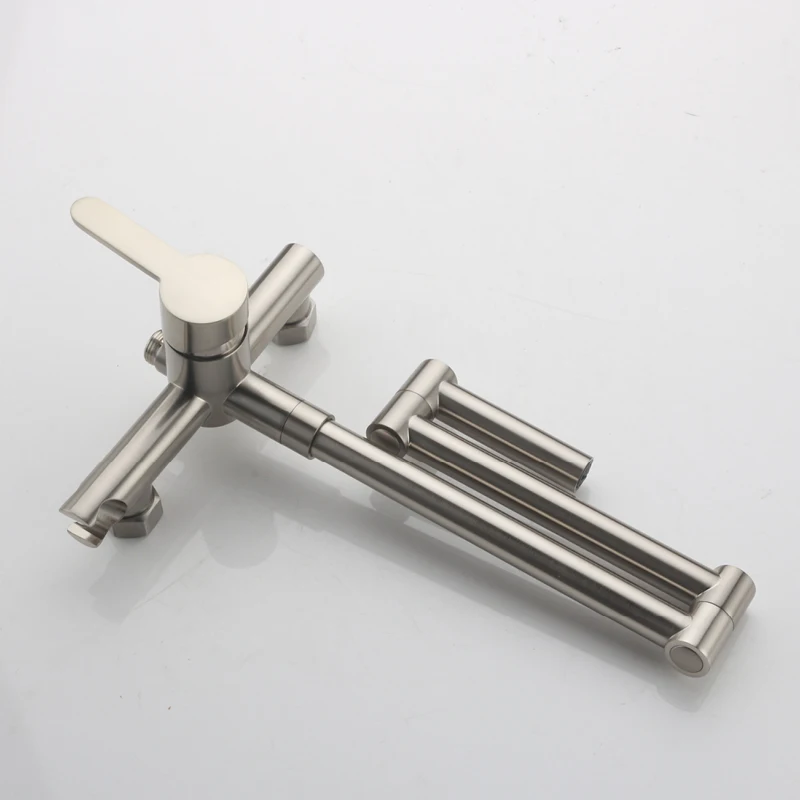 صنبور مطبخ مثبت على الحائط مع بخاخ يدوي بفتحة مزدوجة قابل للدوران 360 درجة ° صنبور حوض المطبخ القابل للطي بمقبض واحد، صنبور خلاط ساخن وبارد #5